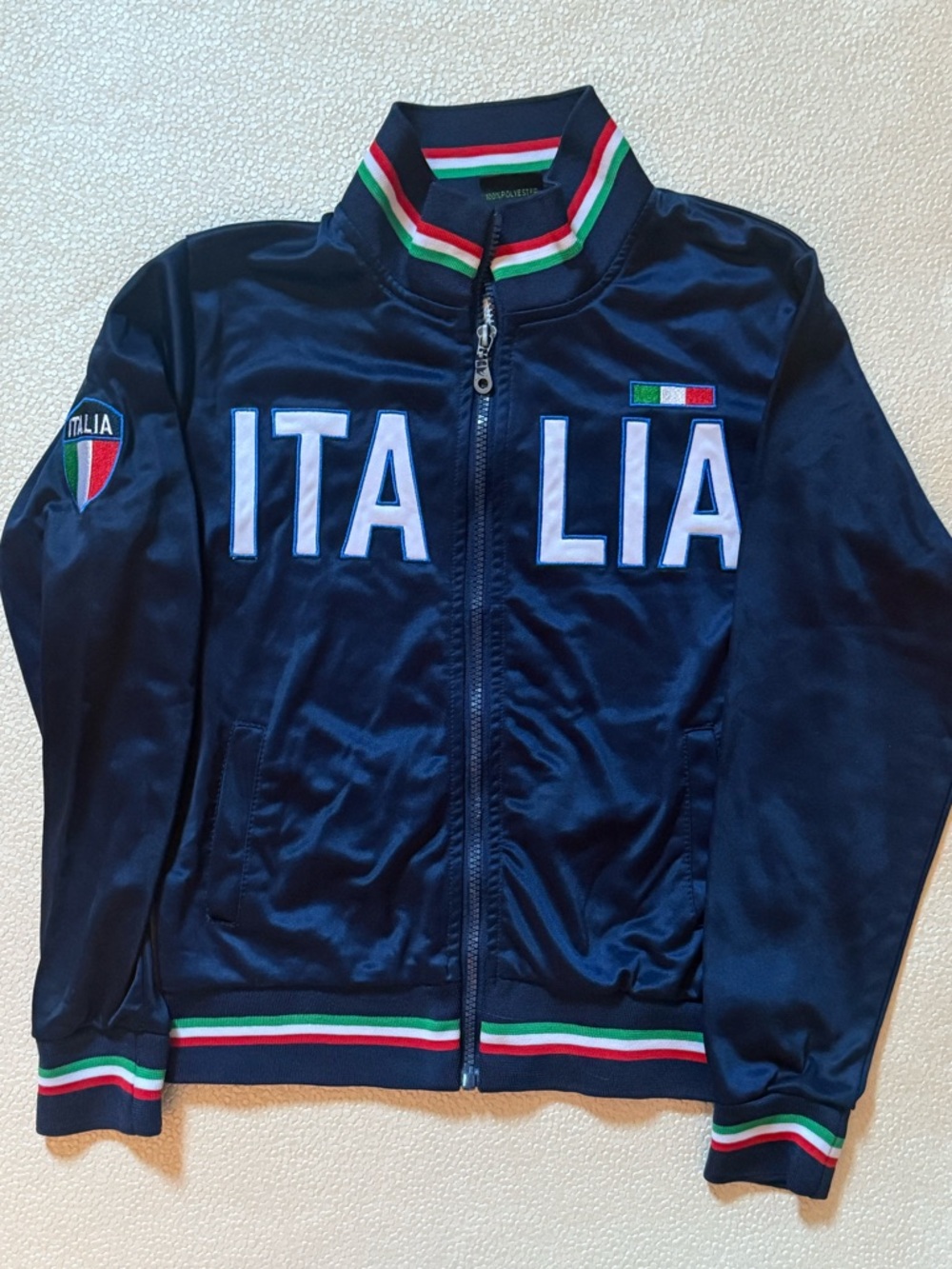 Italia Navy Track Jacket with Tricolor Trim for Kids 8-10